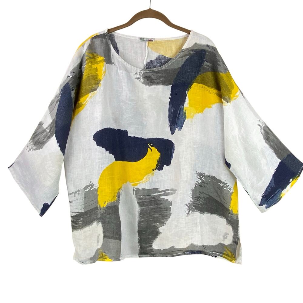 100% Linen Tunic Top Art To Wear Size XL Beach Cruise Resort